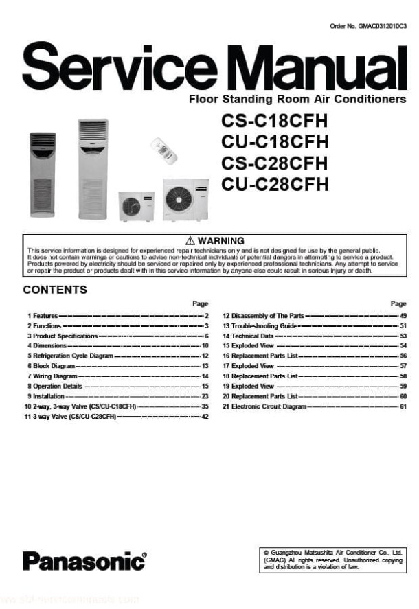 CS-C18CFH, CU-C18CFH, CS-C28CFH, CU-C28CFH
